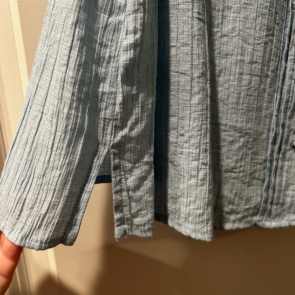 FUN2FUN Women's Blue Ruffled Button-Down Top - Picture 2 of 9